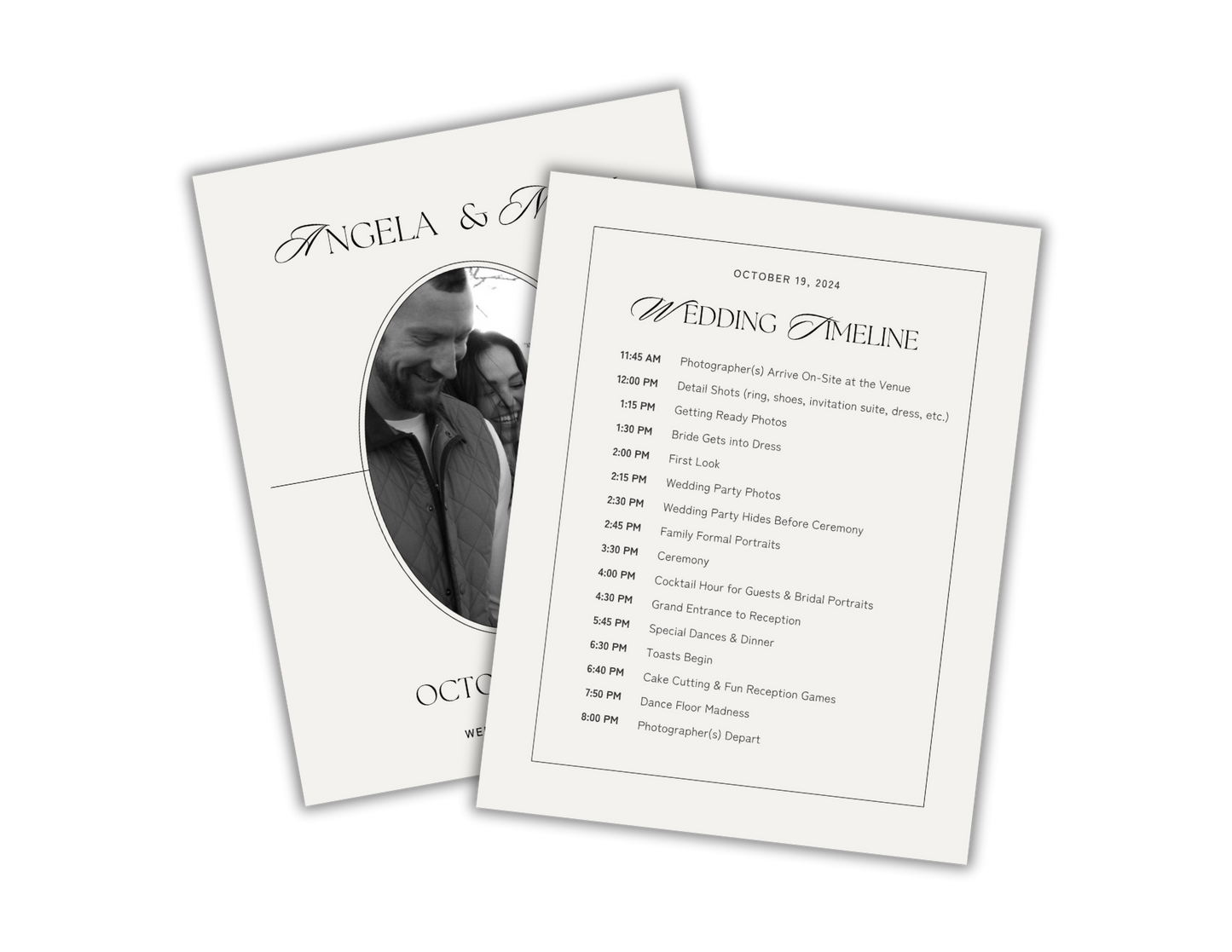 Wedding Day Timeline, Canva Editable Template for Photographers