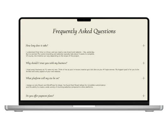 Showit FAQ Dropdown Canvas Template